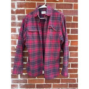 JACHS Red Plaid Flannel Shirt Distressed Grunge